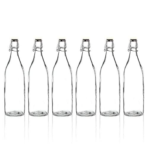 AVVIC MART Flip Top Glass Water Bottle - 1 Liter - Swing Top Water Bottle with Stopper for Beverages, Oil, Vinegar, Beer, Water, Soda, Airtight Lid & Leak Proof Cap - Clear - Pack of (4) - Image 1