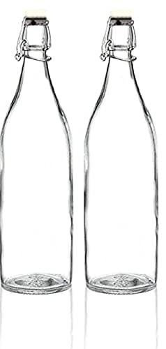 AVVIC MART Flip Top Glass Water Bottle - 1 Liter - Swing Top Water Bottle with Stopper for Beverages, Oil, Vinegar, Beer, Water, Soda, Airtight Lid & Leak Proof Cap - Clear - Pack of (4) - Image 2