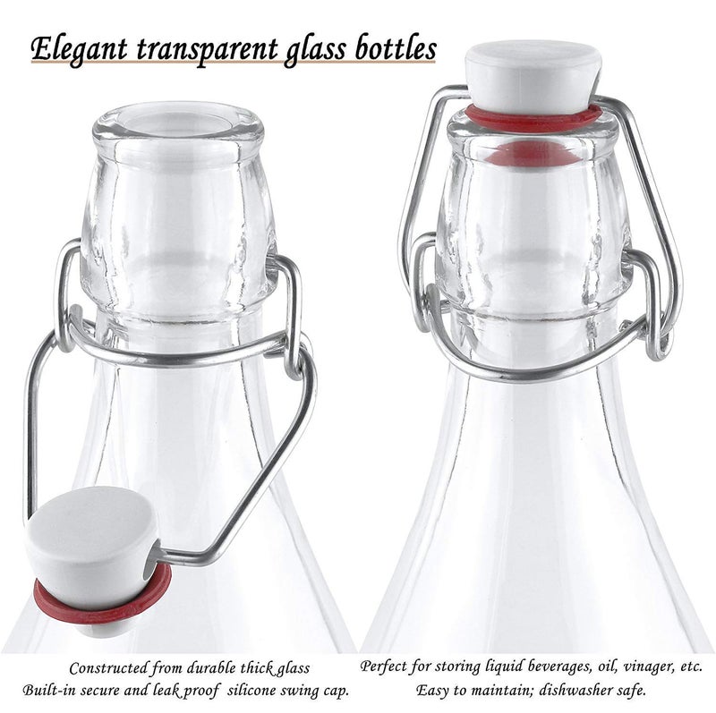 AVVIC MART Flip Top Glass Water Bottle - 1 Liter - Swing Top Water Bottle with Stopper for Beverages, Oil, Vinegar, Beer, Water, Soda, Airtight Lid & Leak Proof Cap - Clear - Pack of (4) - Image 4