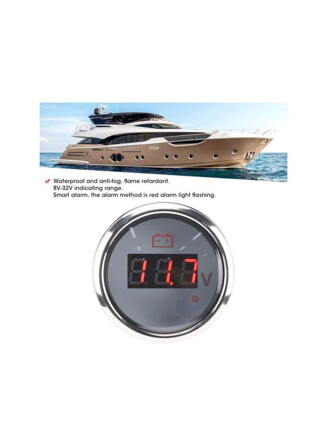 إسكدنيا مقياس فولتية بحري، مقياس جهد البطارية الرقمي المضاد للضباب، مقياس فولتية عالمي من الفولاذ المقاوم للصدأ مقاس 2 بوصة مع إنذار ذكي للسيارة والقوارب والسيارات والبحرية (أبيض) - Image 2