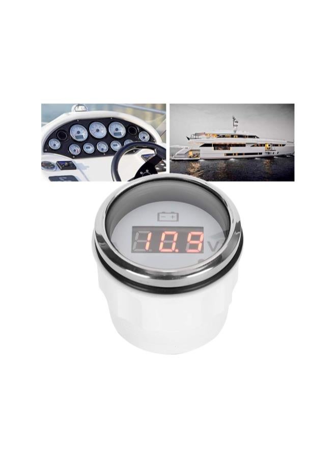 إسكدنيا مقياس فولتية بحري، مقياس جهد البطارية الرقمي المضاد للضباب، مقياس فولتية عالمي من الفولاذ المقاوم للصدأ مقاس 2 بوصة مع إنذار ذكي للسيارة والقوارب والسيارات والبحرية (أبيض) - Image 4