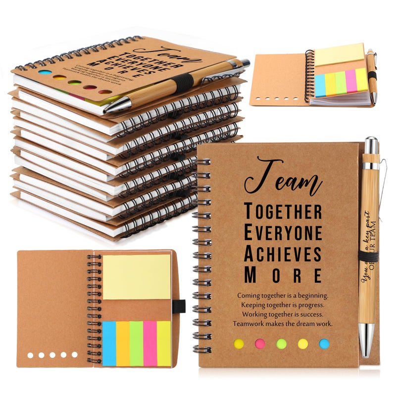 Jetec 12 Sets Inspirational Notebooks Bulk Christmas Employee Appreciation Gifts Spiral Notebook with Sticky Notepad Bamboo Pens for Xmas Thanksgiving Coworker Student Nurse Staff (Team) - Image 1