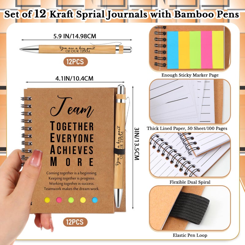 Jetec 12 Sets Inspirational Notebooks Bulk Christmas Employee Appreciation Gifts Spiral Notebook with Sticky Notepad Bamboo Pens for Xmas Thanksgiving Coworker Student Nurse Staff (Team) - Image 2