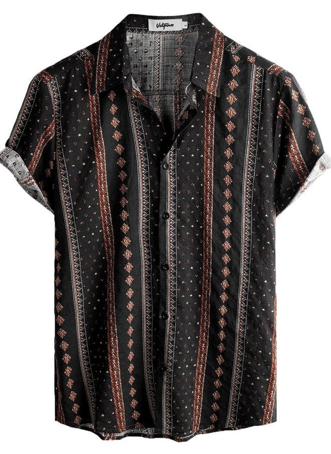 VATPAVE Mens Casual Hawaiian Floral Shirts Short Sleeve Button Down Tropical Shirts Beach Summer Shirts Large Black Orange  - Image 1