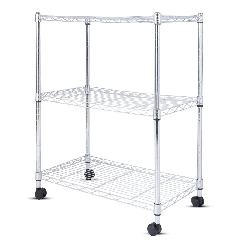 Whitmor 3 Tier Storage Shelves, Heavy Duty with Wheels, 400 lbs Capacity per Shelf, Max 1200 lbs Total, Adjustable Shelving Unit for Garage, Kitchen, Bathroom, 24" L x 14" W x 30.5" H, Chrome - Image 1