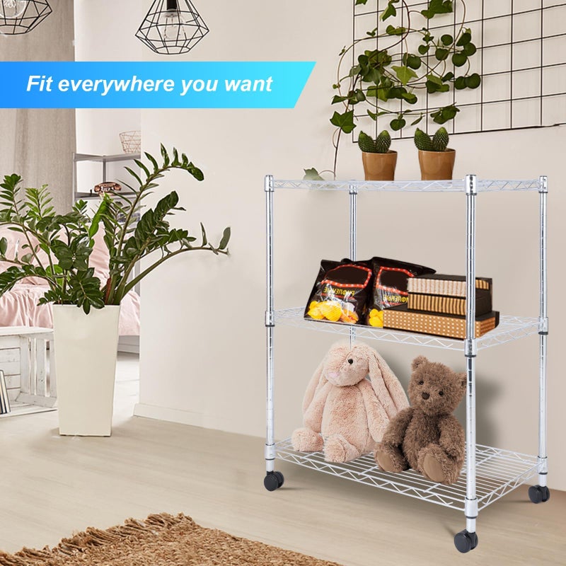 Whitmor 3 Tier Storage Shelves, Heavy Duty with Wheels, 400 lbs Capacity per Shelf, Max 1200 lbs Total, Adjustable Shelving Unit for Garage, Kitchen, Bathroom, 24" L x 14" W x 30.5" H, Chrome - Image 2