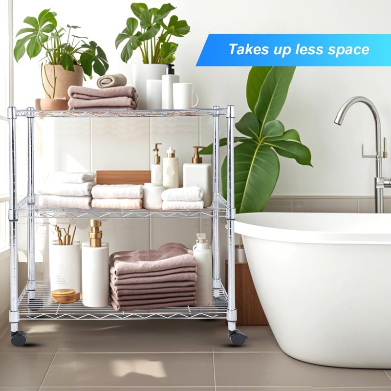Whitmor 3 Tier Storage Shelves, Heavy Duty with Wheels, 400 lbs Capacity per Shelf, Max 1200 lbs Total, Adjustable Shelving Unit for Garage, Kitchen, Bathroom, 24" L x 14" W x 30.5" H, Chrome - Image 5