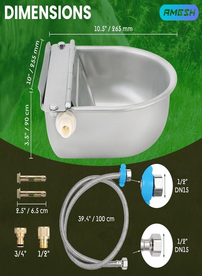 AMGSH Automatic Animal Drinking Water Bowl, 304 Stainless Steel Waterer with Float Valves, 39" Pipe Hose (1/2" Ends), 1/2" to 3/4" Adapter, Livestock Water Trough Dispenser for Dog Horse Goat Pig Cow - Image 3