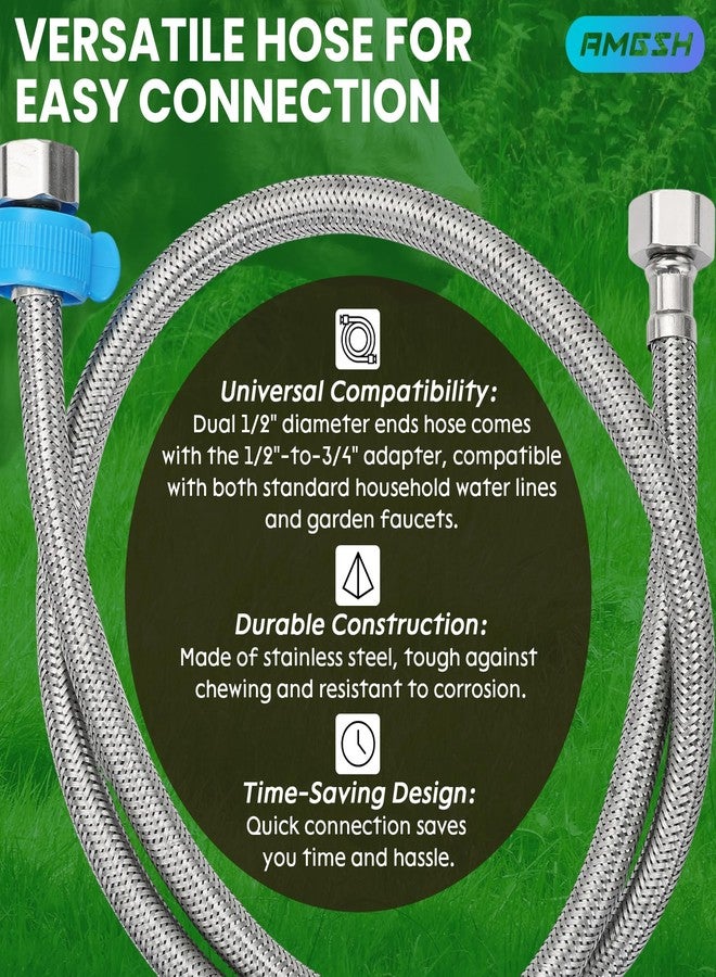 AMGSH Automatic Animal Drinking Water Bowl, 304 Stainless Steel Waterer with Float Valves, 39" Pipe Hose (1/2" Ends), 1/2" to 3/4" Adapter, Livestock Water Trough Dispenser for Dog Horse Goat Pig Cow - Image 4