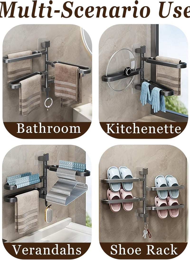 Swivel Towel Rack,Thicken 4-Arm Towel Bar,Space Saving Wall Mounted Towel Holder with Hook, Rustproof Swing Out Towel Hanger for Bathroom,Kitchen (Black) - Image 4