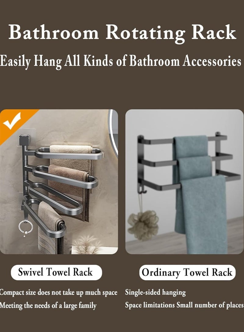 Swivel Towel Rack,Thicken 4-Arm Towel Bar,Space Saving Wall Mounted Towel Holder with Hook, Rustproof Swing Out Towel Hanger for Bathroom,Kitchen (Black) - Image 3