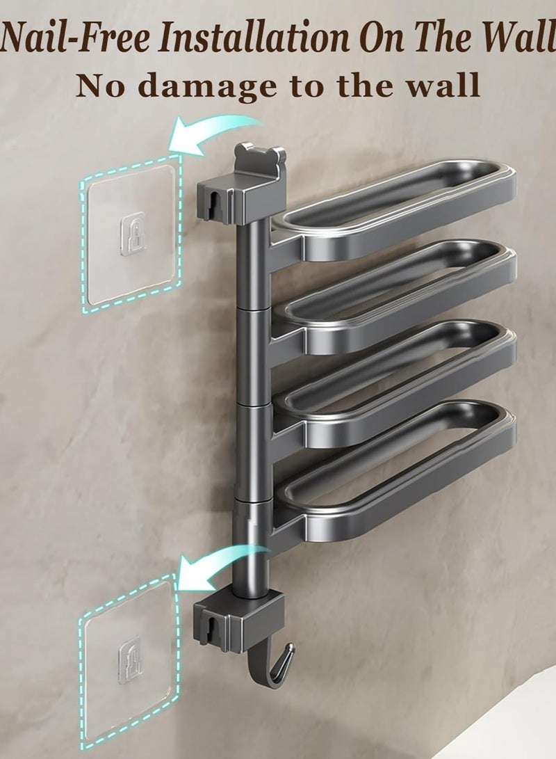 Swivel Towel Rack,Thicken 4-Arm Towel Bar,Space Saving Wall Mounted Towel Holder with Hook, Rustproof Swing Out Towel Hanger for Bathroom,Kitchen (Black) - Image 2