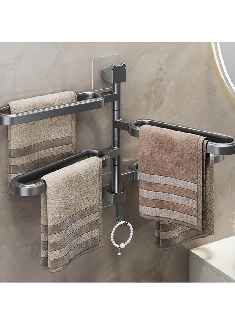 Swivel Towel Rack,Thicken 4-Arm Towel Bar,Space Saving Wall Mounted Towel Holder with Hook, Rustproof Swing Out Towel Hanger for Bathroom,Kitchen (Black) - Image 5