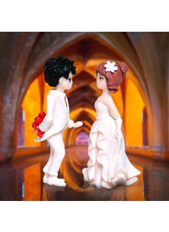 iDream iDream Bride and Groom Wedding Statue, Creative Resin Figurines, Sweet and Funny Couple Decoration, Unique Wedding Decor, Bride and Groom Character Figurine for Newlyweds and Gifts (White)  - Image 2