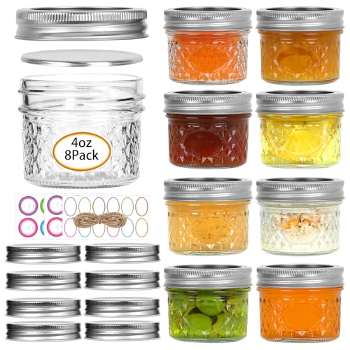 Haneye Mini Mason Jars, 8 Pack 4oz Glass Mason Jar with Regular Lids, Small Canning Jar, Ideal for Jelly, Jam, Honey, Dessert, Spice, Wedding Favor, Candles - Image 1