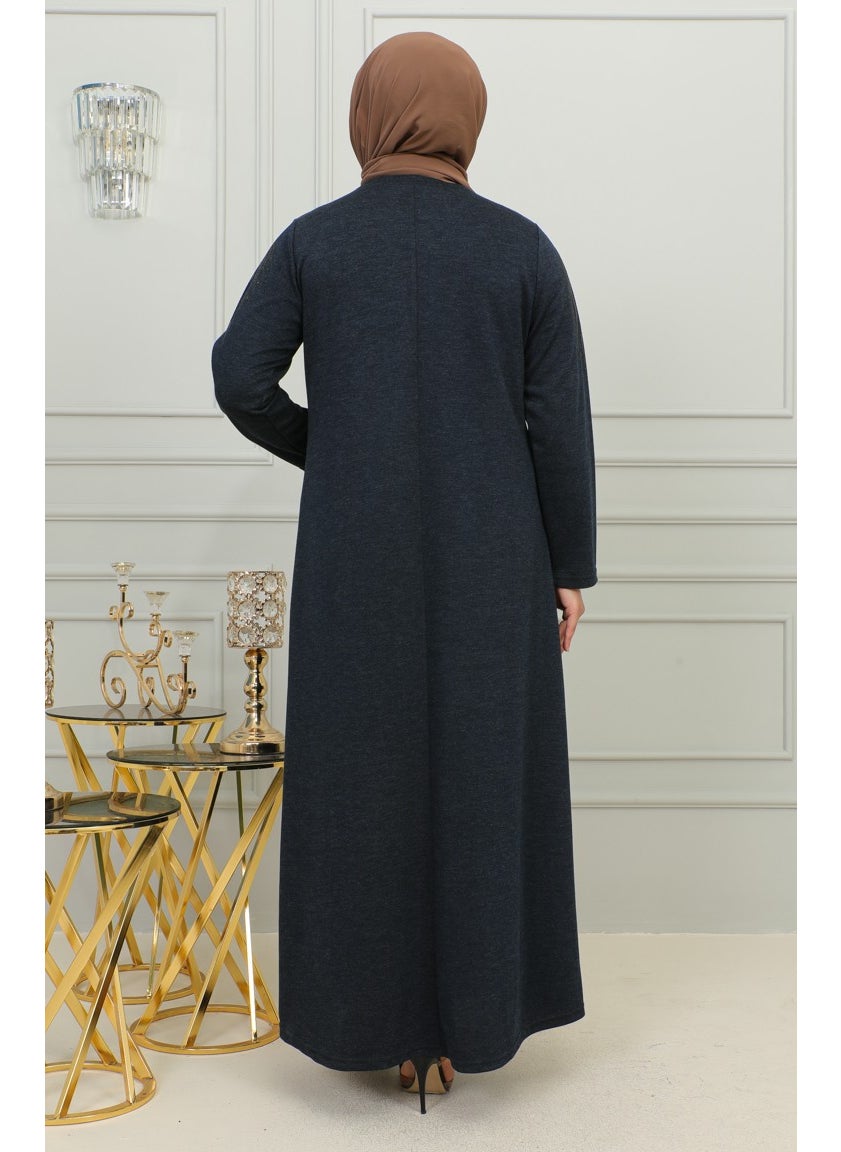Sefa Merve - Plus Size Embroidered Viscose Dress 4956-02 Navy Blue - Image 1