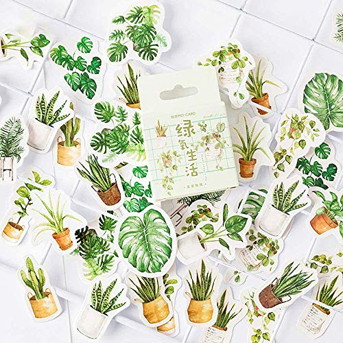 Doraking Mini Size Laptop Stickers, 45pcs Doraking DIY Decoration Green Plants Stickers for Laptop Planners Scrapbook Suitcase Diary Notebooks Album, Dimension Less 44mm Including Repeat(Green Life) - Image 2