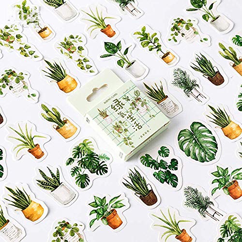 Doraking Mini Size Laptop Stickers, 45pcs Doraking DIY Decoration Green Plants Stickers for Laptop Planners Scrapbook Suitcase Diary Notebooks Album, Dimension Less 44mm Including Repeat(Green Life) - Image 1