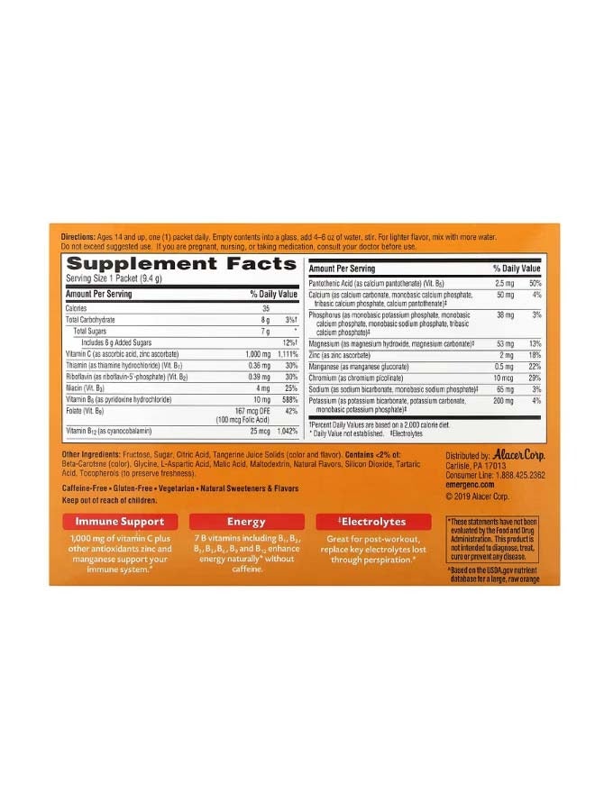 Emergen-C Vitamin C Flavored Fizzy Drink Mix Tangerine 1000 mg 30 Packets 0.33 oz 9.4 g Each - Image 2