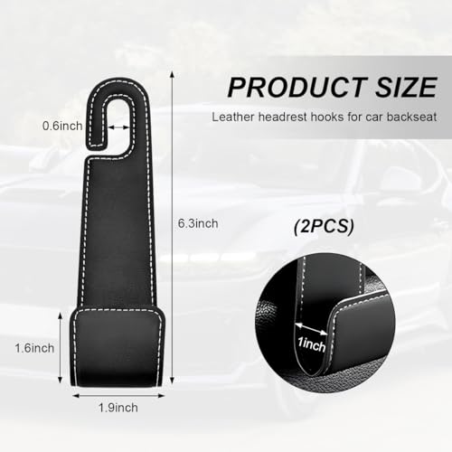 FSTURIOS 2 PCS Car Seat Headrest Hooks, Microfiber Leather Hanger Holder Hook for Hanging Purse and Bag, Universal Vehicle Back Seat Organizer Hook for Grocery Bag Handbag Coat (Black) - Image 2