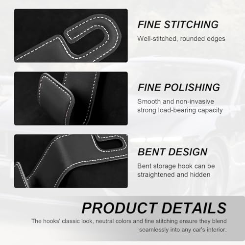 FSTURIOS 2 PCS Car Seat Headrest Hooks, Microfiber Leather Hanger Holder Hook for Hanging Purse and Bag, Universal Vehicle Back Seat Organizer Hook for Grocery Bag Handbag Coat (Black) - Image 3