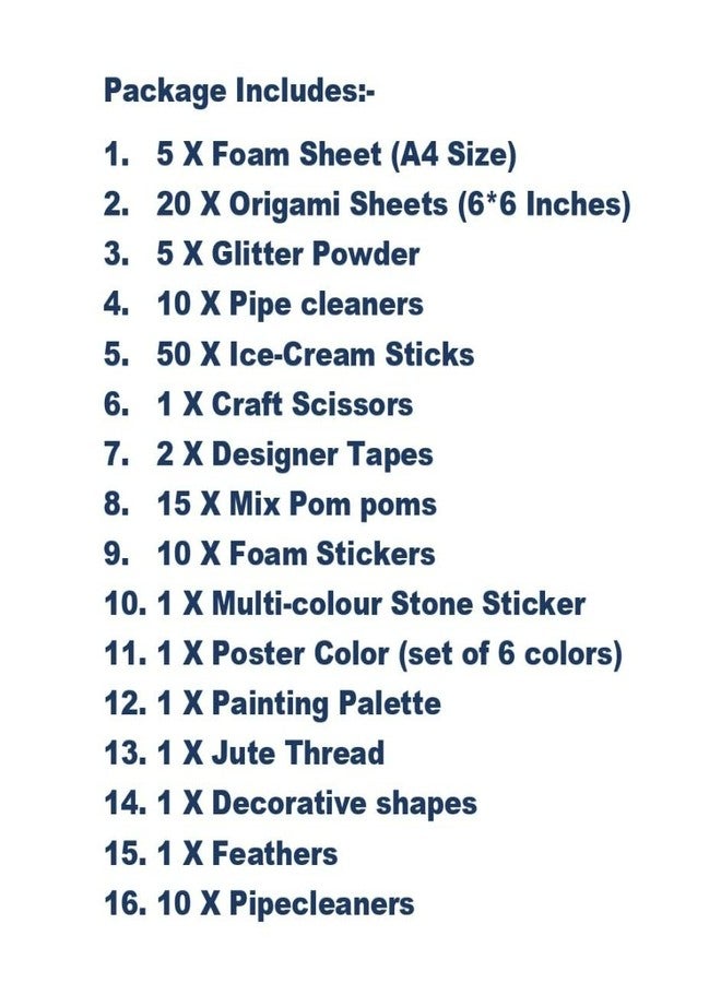 KHUSHA CREATIONS DIY Craft Material Kit/Gift for Kids/Pom Poms Pipe Cleaners Feather Foam Sheets Crystal Foam Sticker Origami Glitter Googly Eyes Sequins Wooden Sticks Jute Scissors Poster Colors Palette Combo - Image 2