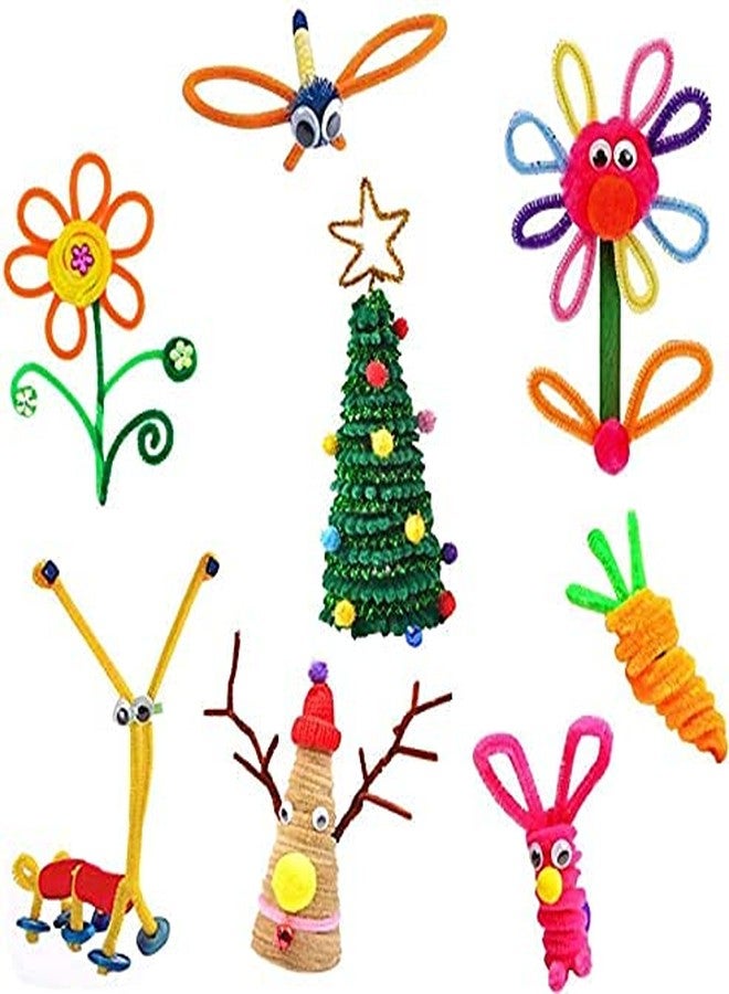 KHUSHA CREATIONS DIY Craft Material Kit/Gift for Kids/Pom Poms Pipe Cleaners Feather Foam Sheets Crystal Foam Sticker Origami Glitter Googly Eyes Sequins Wooden Sticks Jute Scissors Poster Colors Palette Combo - Image 4