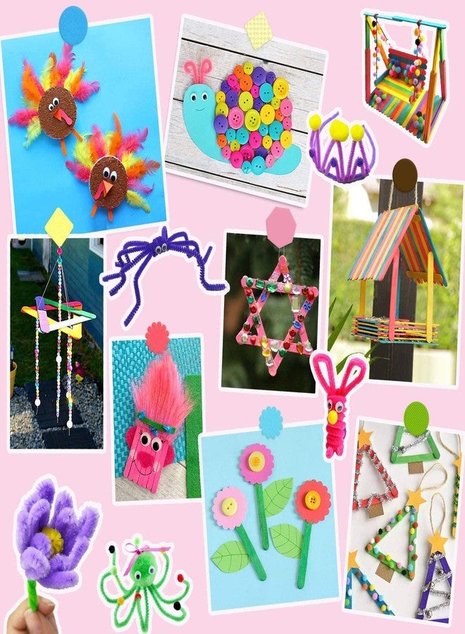 KHUSHA CREATIONS DIY Craft Material Kit/Gift for Kids/Pom Poms Pipe Cleaners Feather Foam Sheets Crystal Foam Sticker Origami Glitter Googly Eyes Sequins Wooden Sticks Jute Scissors Poster Colors Palette Combo - Image 3