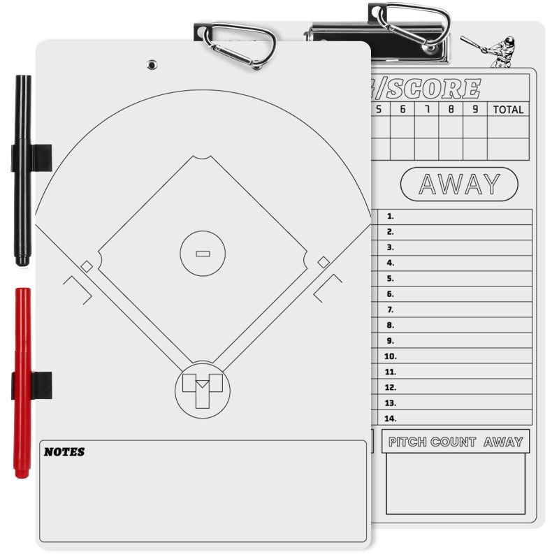 HIGHRAZON Baseball Coaches Clipboard, White Double-Sided Dry Erase Coach Clipboard, Softball Whiteboard for Coaches, Lineup White Board with Marker for Coaches Gift - Image 1
