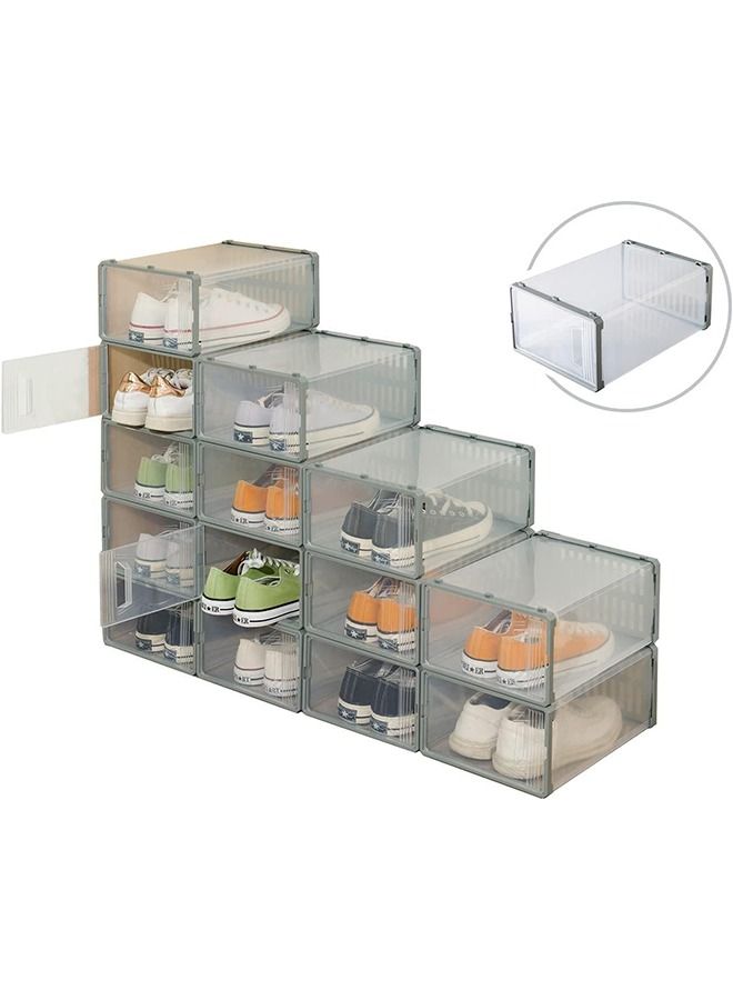 Arabest 6 Pack Shoe Organizer, Clear Plastic Stackable Shoe Storage, Multifunctional Shoe Box, Universal Shoe Storage Boxes For Men And Women 33X23X14 Cm - Image 1