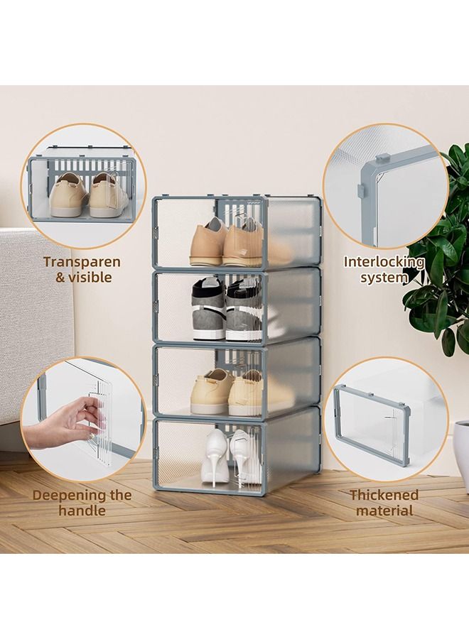 Arabest 6 Pack Shoe Organizer, Clear Plastic Stackable Shoe Storage, Multifunctional Shoe Box, Universal Shoe Storage Boxes For Men And Women 33X23X14 Cm - Image 3