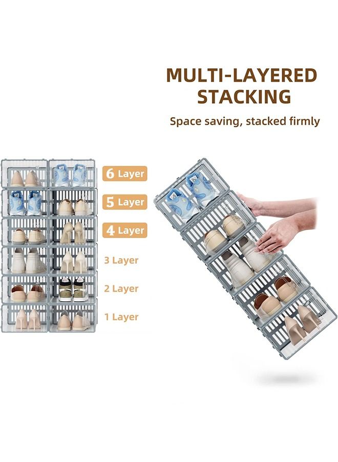 Arabest 6 Pack Shoe Organizer, Clear Plastic Stackable Shoe Storage, Multifunctional Shoe Box, Universal Shoe Storage Boxes For Men And Women 33X23X14 Cm - Image 2