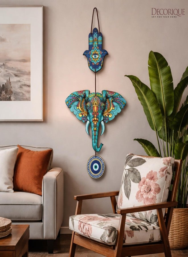 DECORIQUE Elephant Evil Eye Wall Hanging for Home Decor Hamsa Charm Decorative Wall Art Hanging Decoration Item for Living Room Bedroom Office Wall Decor Accent - Image 5