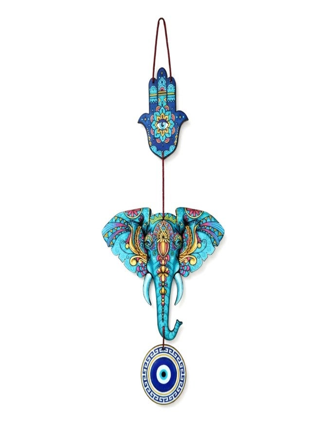 DECORIQUE Elephant Evil Eye Wall Hanging for Home Decor Hamsa Charm Decorative Wall Art Hanging Decoration Item for Living Room Bedroom Office Wall Decor Accent - Image 1