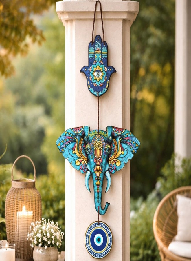 DECORIQUE Elephant Evil Eye Wall Hanging for Home Decor Hamsa Charm Decorative Wall Art Hanging Decoration Item for Living Room Bedroom Office Wall Decor Accent - Image 4