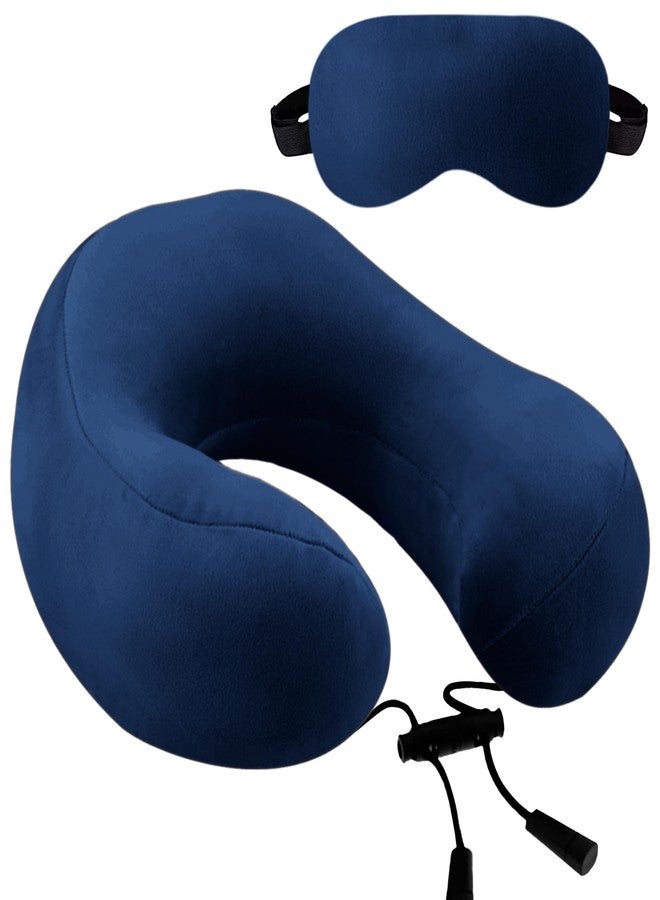 GREELI Super Soft Fiber Filled Neck Pillow for Travel Combo with Premium Eye Mask Neck Rest Pillow with 5 Years Warranty (Navy Blue with Eye MASK) - Image 1