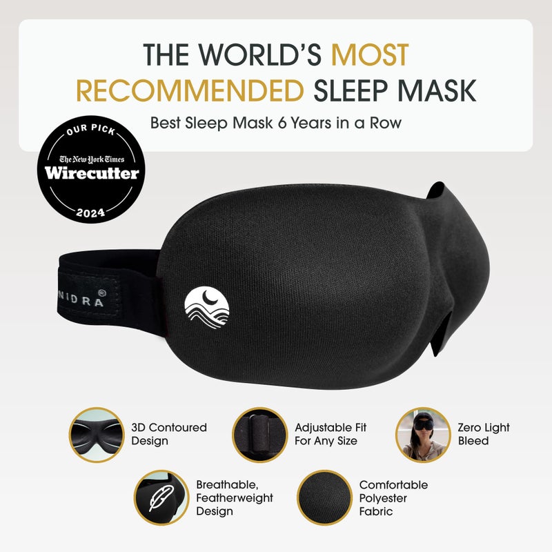 Nidra Sleep Mask for Men Women, Black 3D Blackout Sleeping Mask, Contoured Eye Mask for Lash Extensions, Side Sleepers Eye Cover, Zero Eye Pressure, Travel Eye Shades, Night Blindfolded for Deep Sleep - Image 2