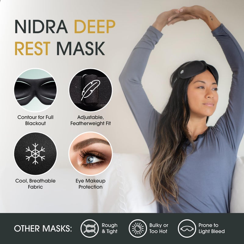 Nidra Sleep Mask for Men Women, Black 3D Blackout Sleeping Mask, Contoured Eye Mask for Lash Extensions, Side Sleepers Eye Cover, Zero Eye Pressure, Travel Eye Shades, Night Blindfolded for Deep Sleep - Image 4