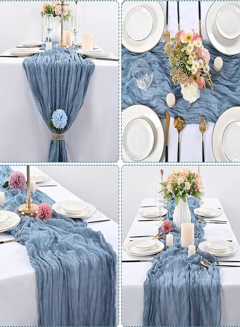 YANCI 90CM*300CM Bohemian Cheese Cloth Tablecloth or Table Runner 90CM*300CM– Soft Woven Polyester, Flowing Drape Design – Rustic Boho Style for Wedding, Birthday, Bridal Shower, Holiday, Romantic Table Setting – Reusable, Washable, Durable Decor - Image 3