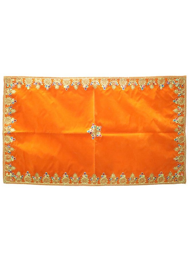 Shoppersduniya Orange Velvet Designer Aasan Pooja Cloth Mat Mandir Temple Home Office Base Chowki 81 x 46 cm - Image 5