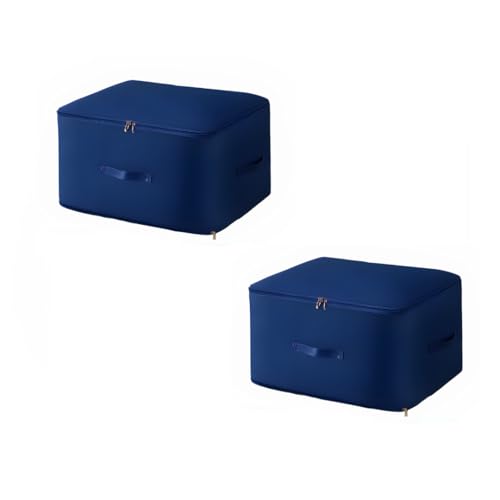 MBW Clothes Organizer Storage Box Dustproof Moisture-proof Storage Bag | Ultra Space Saving Self Compression Organizer Folding Bag for Wardrobe Saree Shirts Blankets Storage (Navy Blue, Pack of 2) - Image 1