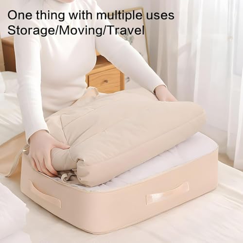 MBW Clothes Organizer Storage Box Dustproof Moisture-proof Storage Bag | Ultra Space Saving Self Compression Organizer Folding Bag for Wardrobe Saree Shirts Blankets Storage (Navy Blue, Pack of 2) - Image 5