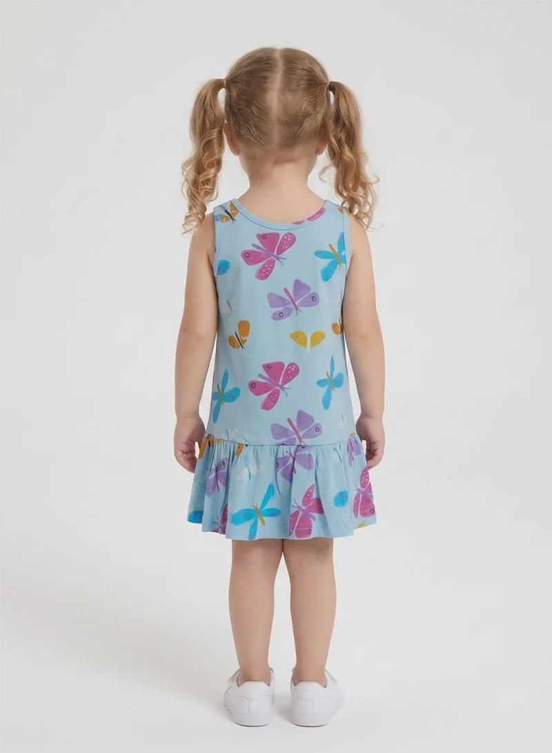 بيبي كلو Girls Blue Butterfly Print Summer Dress