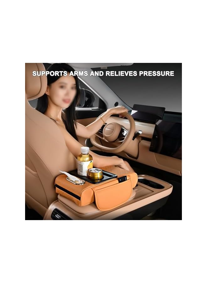 S-TOP Car Armrest Storage Box, 4-in-1 Multifunctional Center Console Organizer with Armrest Cushion, Cup Holders, Tissue Box Slot, Phone Pocket, and Dual Storage Bags for SUV, Sedan, Truck, Black - Image 3