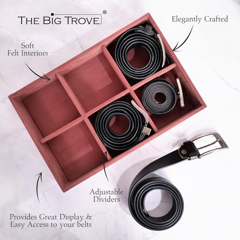 La Trove Luxury Belt Tray Organizer, Premium Drawer Display for Standard Belts, Stylish Vegan Leather Belt Storage Tray for Closet, Drawer, and Home Organization - 6 Slots Belt Tray Dark Pink - Image 2