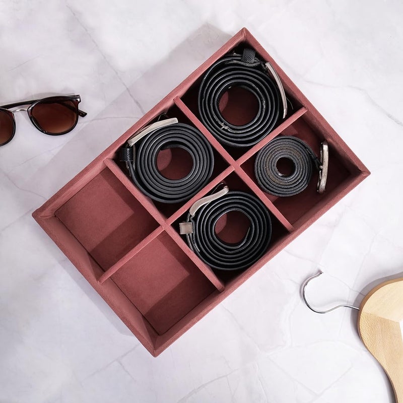 La Trove Luxury Belt Tray Organizer, Premium Drawer Display for Standard Belts, Stylish Vegan Leather Belt Storage Tray for Closet, Drawer, and Home Organization - 6 Slots Belt Tray Dark Pink - Image 1