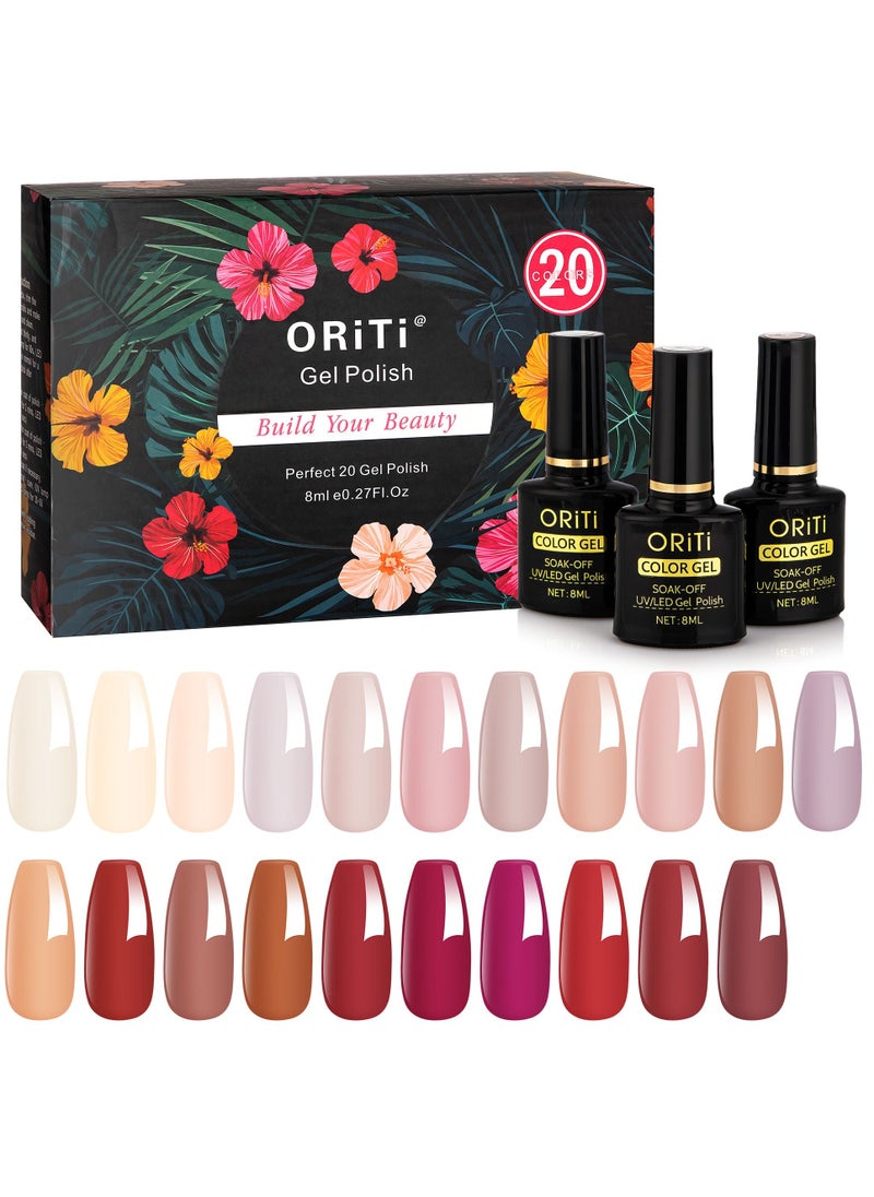 ORiTi - Gel Nail Polish Set 20+4 PCS Nude Brown Pink Grey Colors Soak Off Neutral Skin Tone Starter Kit with Glossy Matte Top Base Coat For Nail Art Salon Gifts for Women  #2 - Image 1