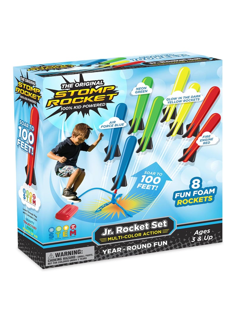Stomp Rocket Jr Multi-Color Rocket Launcher for Kids, 8 Rockets-Fun Outdoor Kids Gifts for Boys & Girls - STEM Toy Foam Blaster Set Soars Up to 100 feet - Image 1