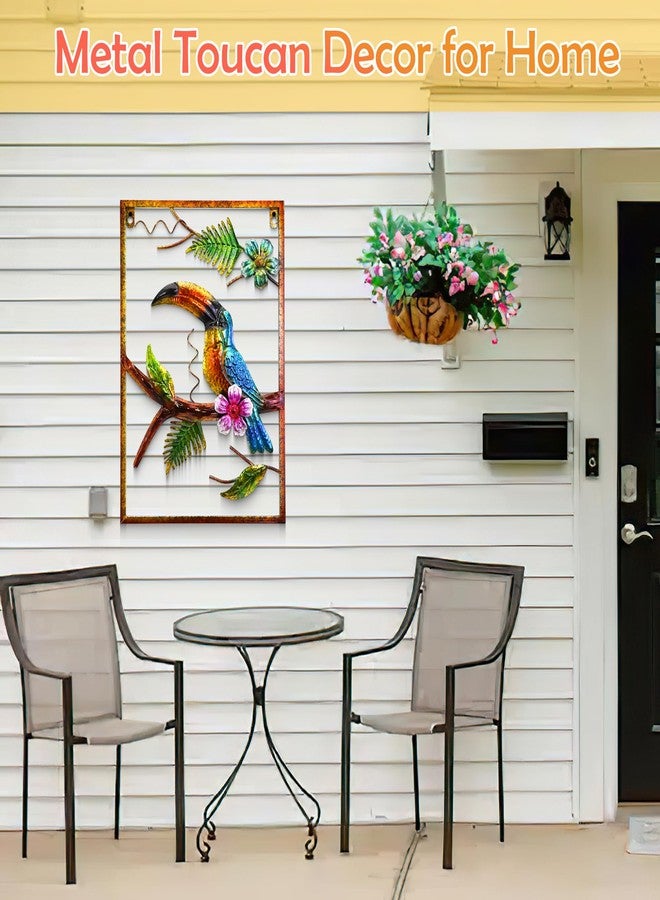 J-Fly Toucan Large Metal Wall Art Tropical Decorations Hand-painted Wall Decor for Garden Fence Bedroom Living Room Indoor Outdoor Decor 18 Inches, Valentine Decoration Gifts - Image 3