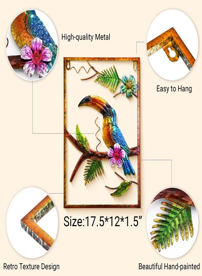 J-Fly Toucan Large Metal Wall Art Tropical Decorations Hand-painted Wall Decor for Garden Fence Bedroom Living Room Indoor Outdoor Decor 18 Inches, Valentine Decoration Gifts - Image 2